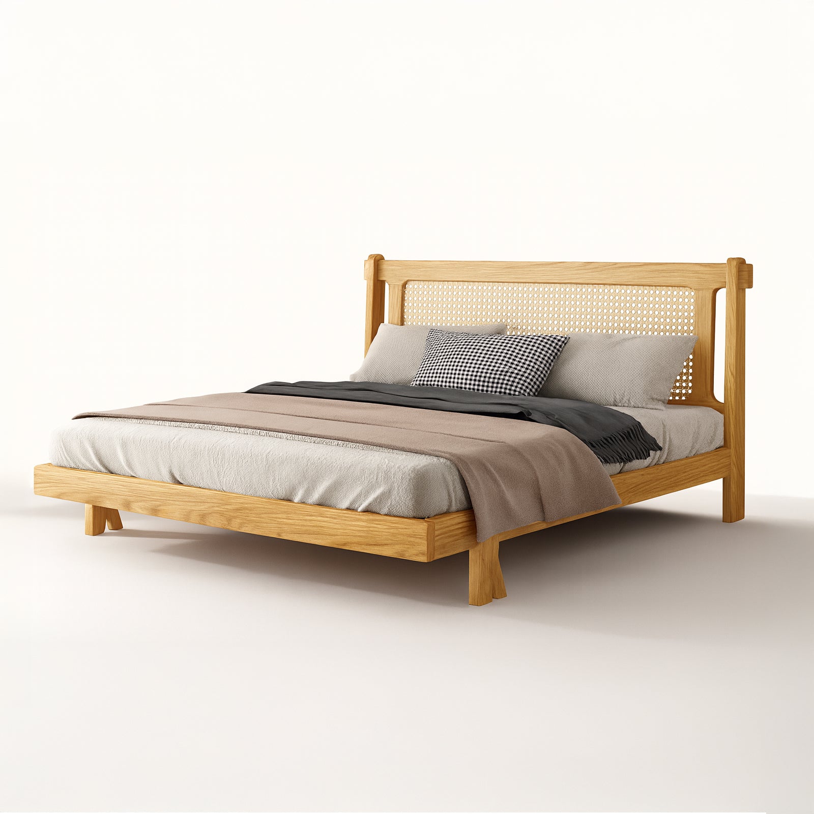 ベッド A801 ホワイトアッシュ FAS級天然無垢材 ラタンヘッドボード