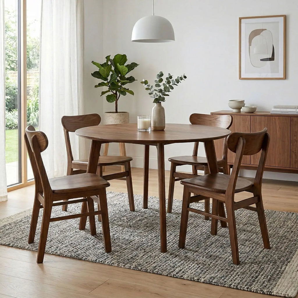 Livora One MOKU 2568ダイニングテーブル3点セット　デスク 108cm 丸型 天然木製 ホワイトアッシュ オーク 円形ナチュラルな北欧風 2人用 3人用 4人用　ブラウン ウォールナット