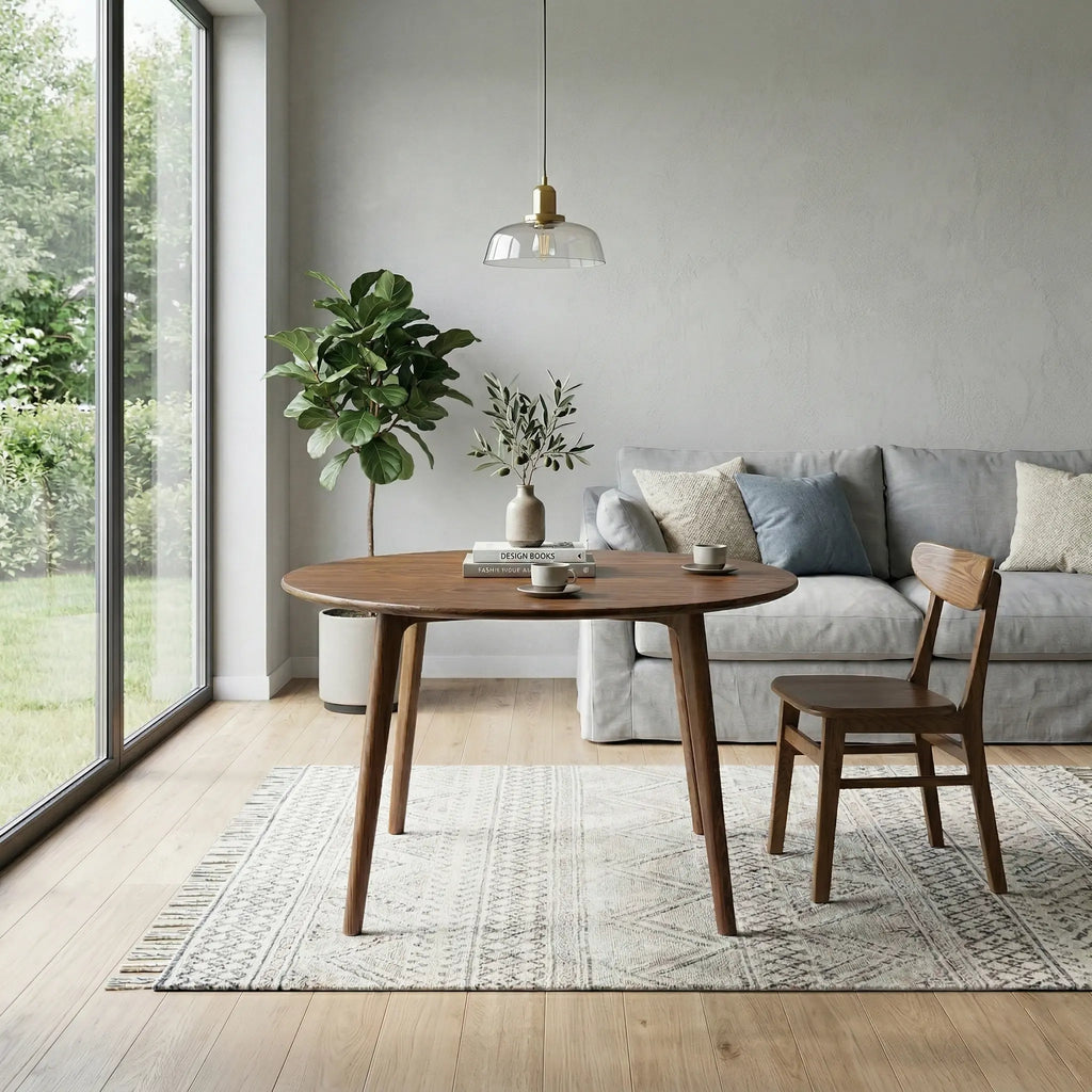 Livora One MOKU 2568ダイニングテーブル3点セット　デスク 108cm 丸型 天然木製 ホワイトアッシュ オーク 円形ナチュラルな北欧風 2人用 3人用 4人用　ブラウン ウォールナット