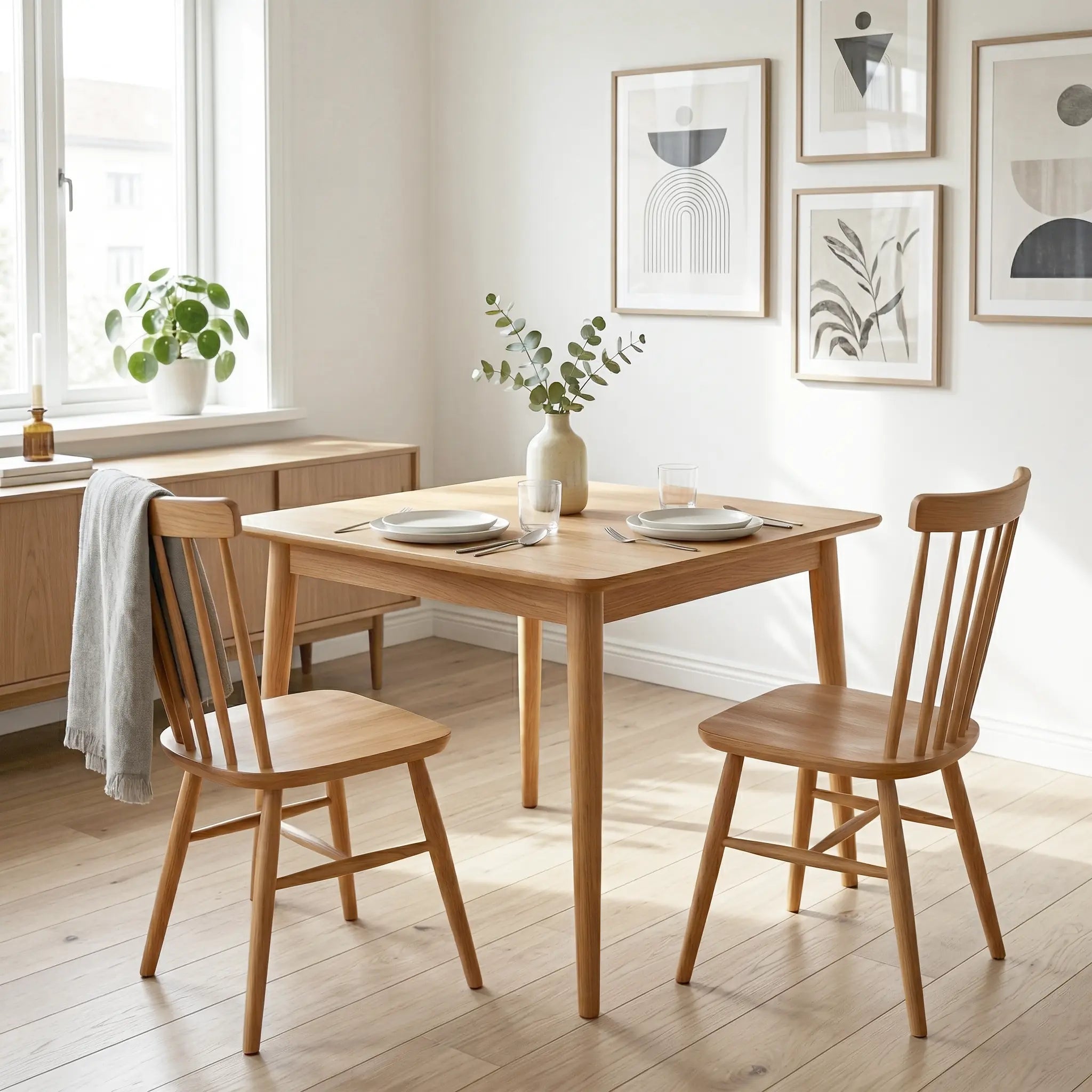 Livora One MOKU 2588ダイニング3点セット　デスク 78cm 正方形 天然木製 ホワイトアッシュ オーク ナチュラルな北欧風２人用３人用４人用　5点セット