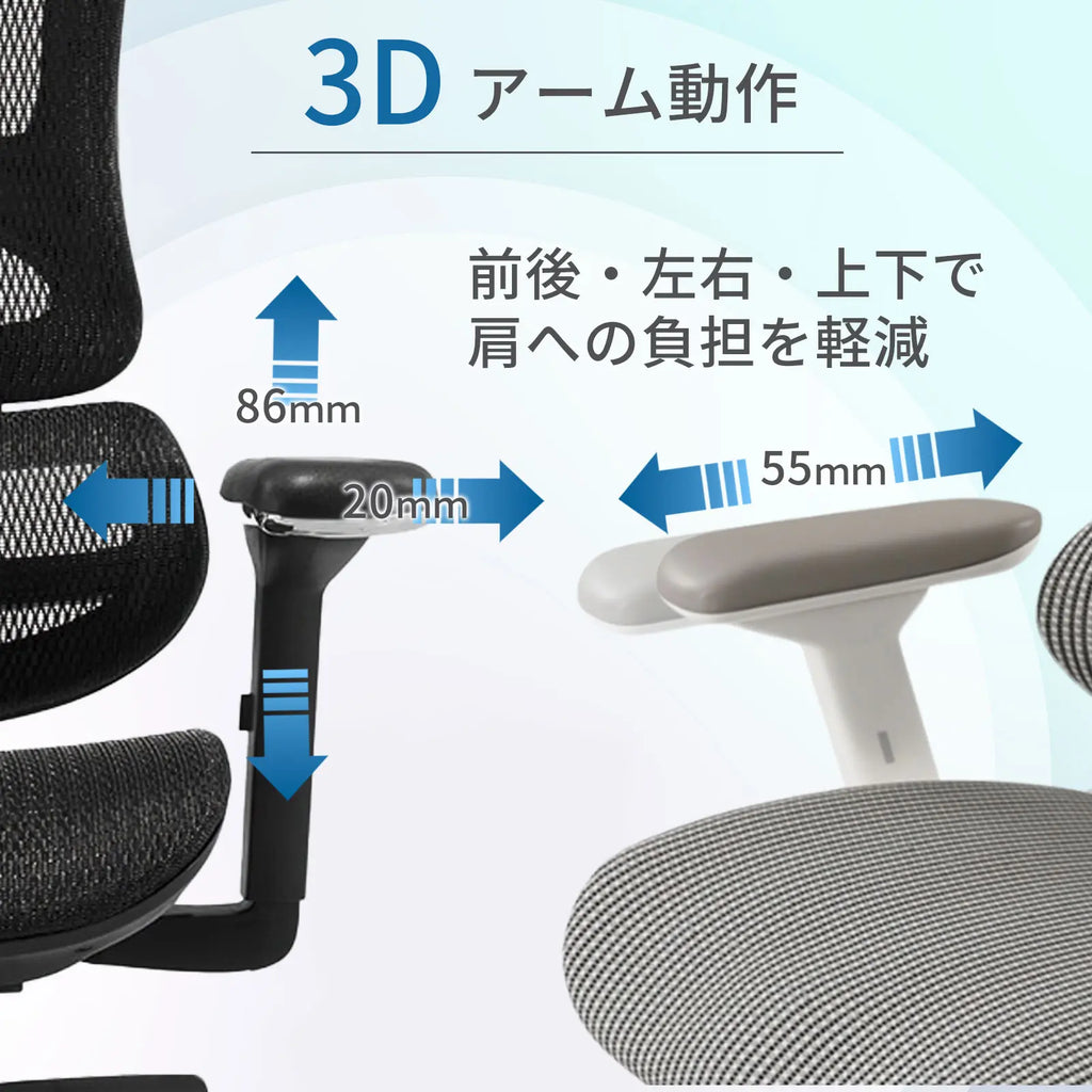 Livora One CORE　B137A　デスクチェア　人間工学　サイズ調整　カスタマイズ　ヘッドレスト　３Dアーム　メッシュ　ブラック　スチール　静音PUキャスター　座面スライド　リクライニング