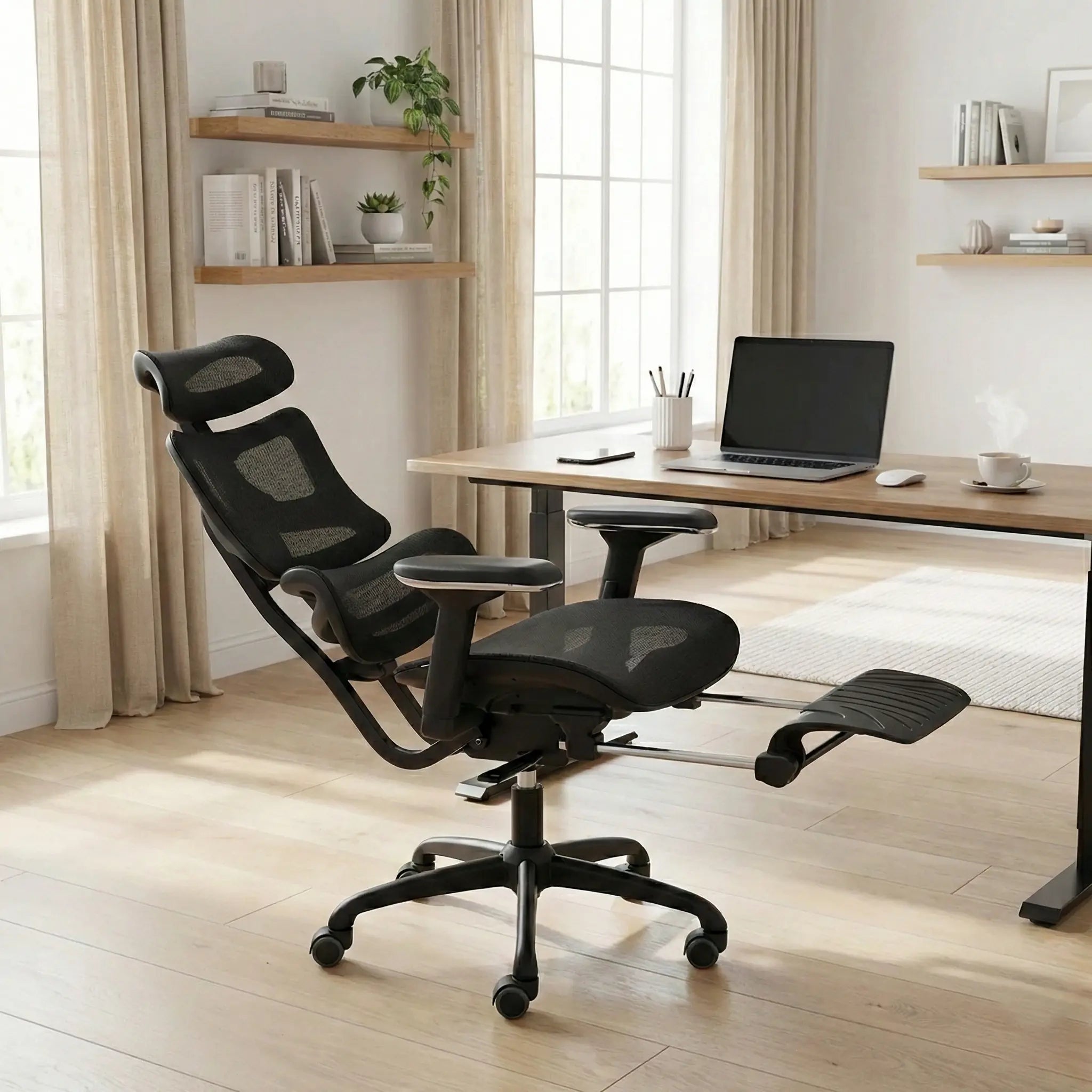 デスクチェア B187A フルリクライニング・フットレスト付き