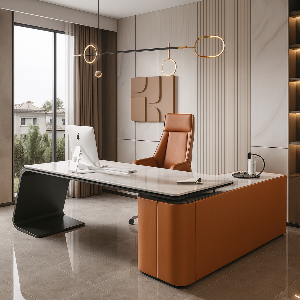 Livora One CORE-DSK 　ハイエンド　エグゼクティブ　デザイン　デスク　創造性　社長室　オフィース　気品　存在感　モダン　バイカラー　オレンジ