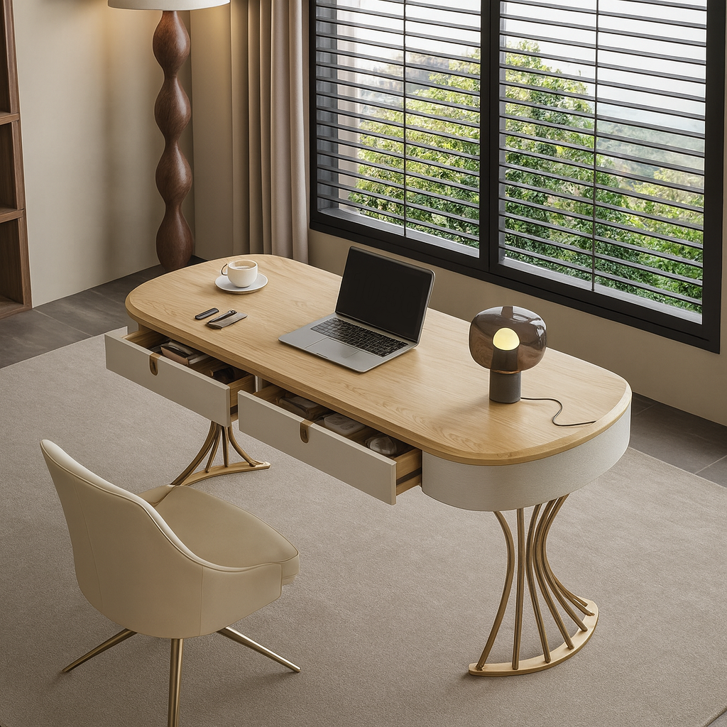 Livora One CORE-DSK 　モダンスタイル　ホームデスク　デザイン　高級　リビング　テレワーク　ドレッサー　ホワイト　ゴールド