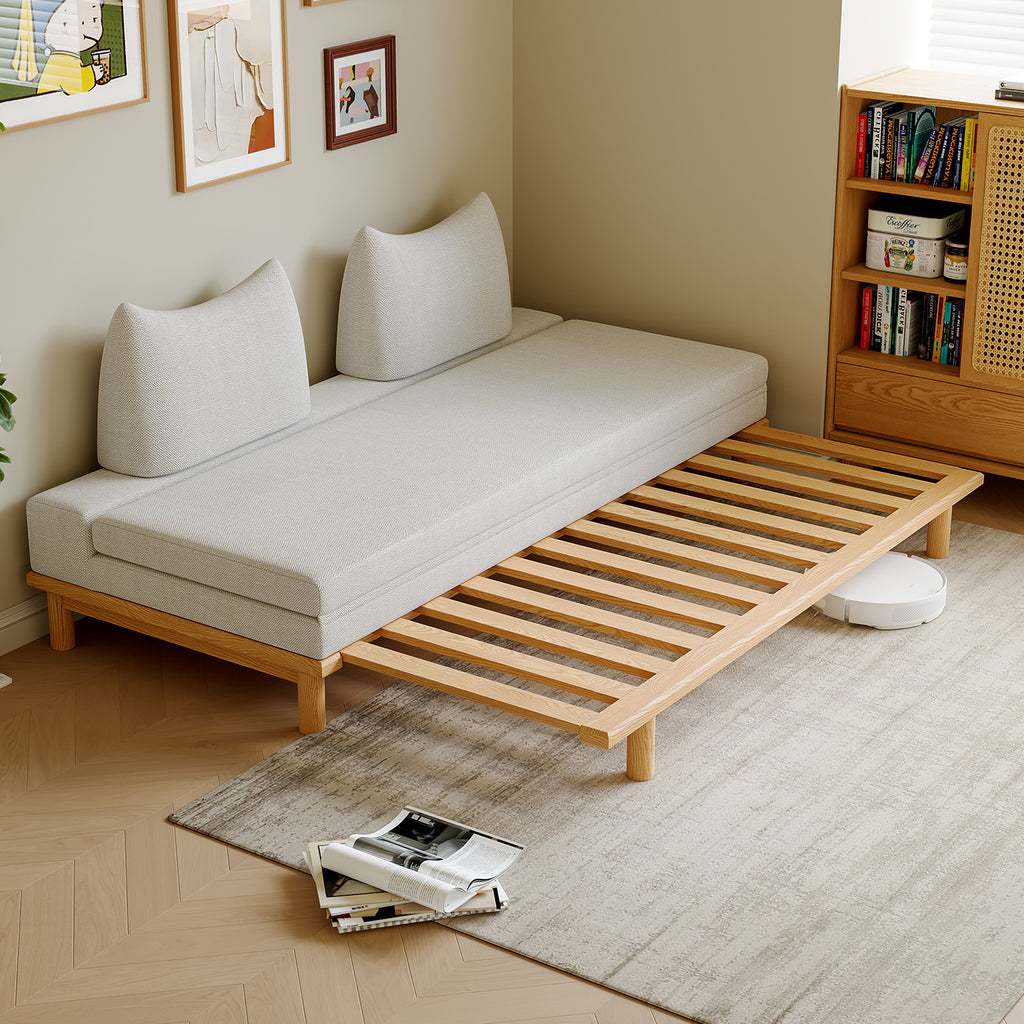 Livora One MOKU だるまソファーベッド　ペット　洗える　伸長式　すのこベッド　クッション付き　サイズ　ナチュラル　天然木　無垢　FAS級　ホワイトアッシュ　カバー取り外し可能　ライトグレー