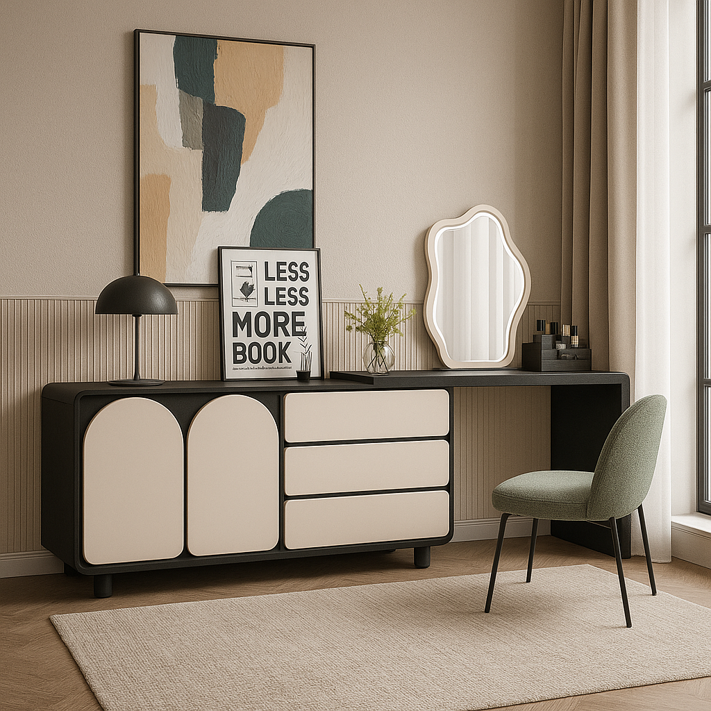 Livora One LUME　ドレッサー　受注生産品　モダン　メイクアップ　ウッド　ホワイト　ブラック　おしゃれ　インテリアデザイン　コーディネート　チェスト　メイクアップ　デスク