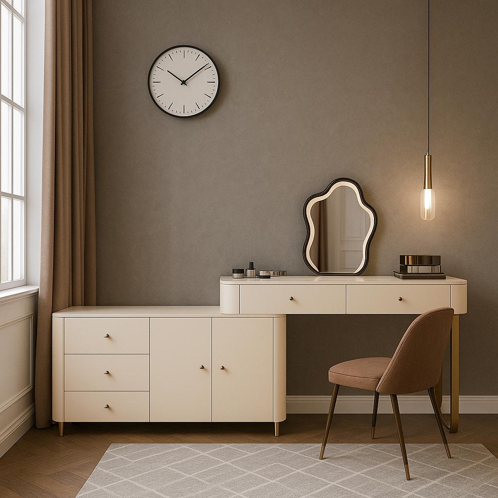 Livora One LUME　女優鏡　ドレッサー　メイクアップ　受注生産品　モダン　ホワイト　チェスト　デスク　インテリアデザイン　コーディネート