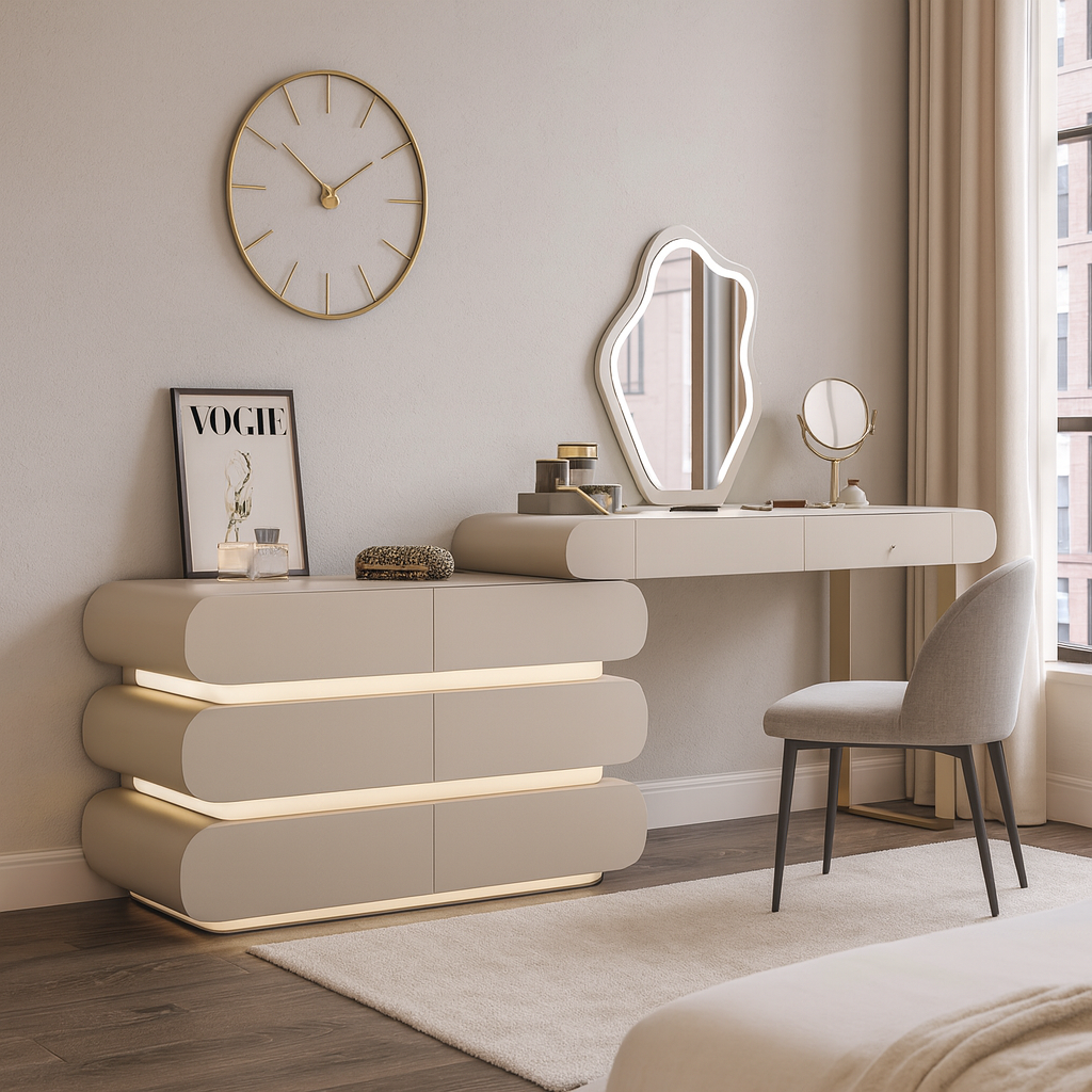 Livora One LUME　ライトドレッサー　LM-609　女優鏡　光るドレッサー　受注生産品　モダン　メイクアップ　　チェスト　デスク