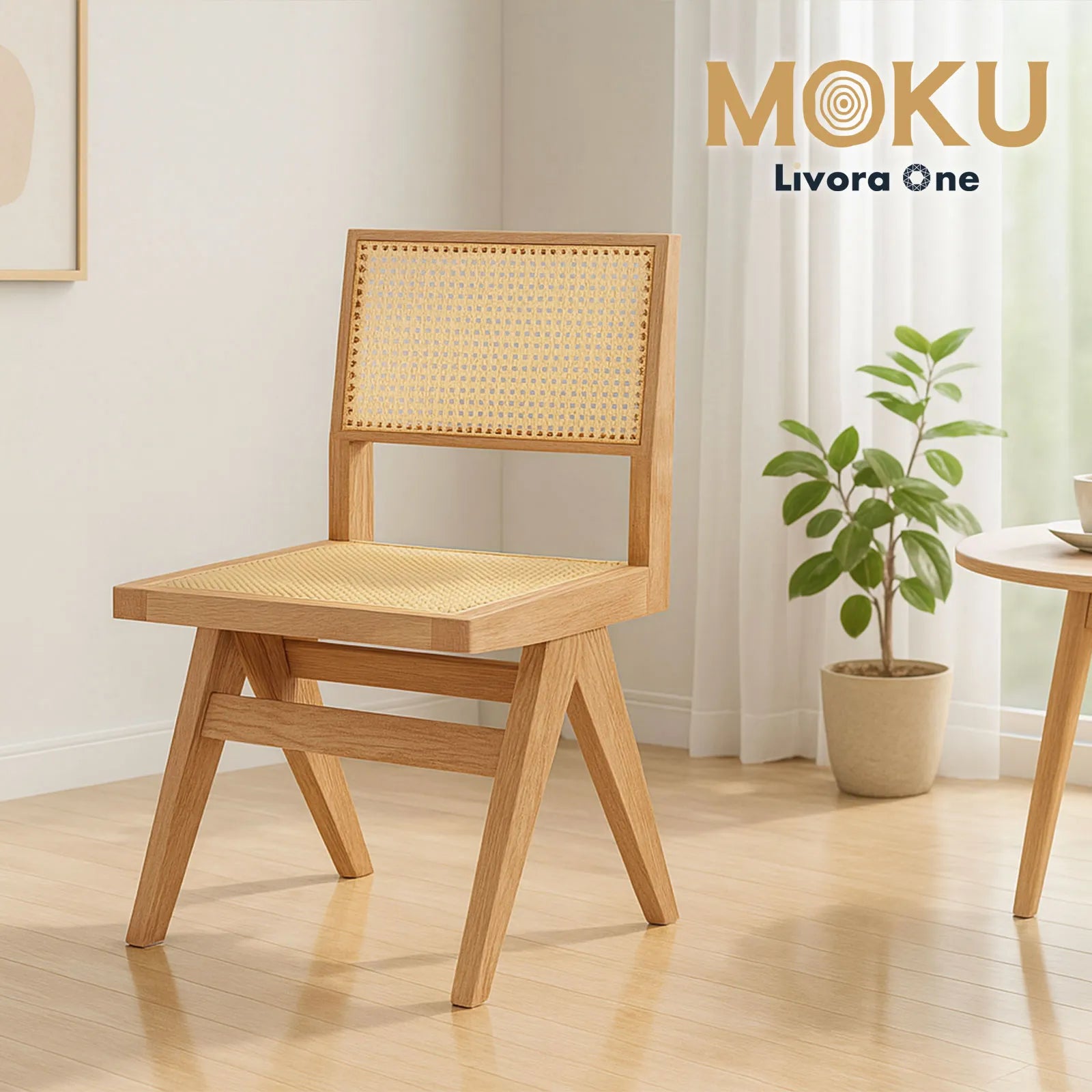 Livora One MOKU P804 北米産FAS級ホワイトアッシュ　無垢材　人口ラタン　ダイニングチェア　ナチュラル　ウォールナットブラウン　　アジアン　北欧風　カフェ　レストラン　
