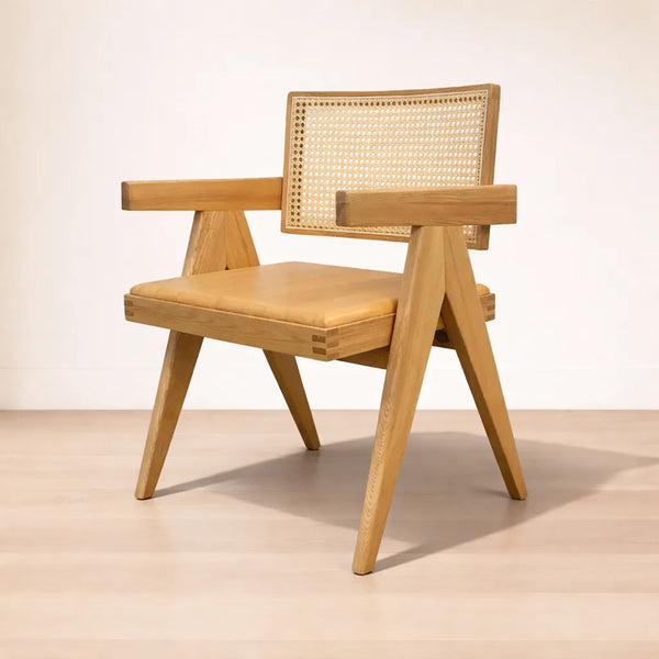ダイニングチェア P805  ラタン・ホワイトアッシュFAS級天然木製 無垢材 肘付き