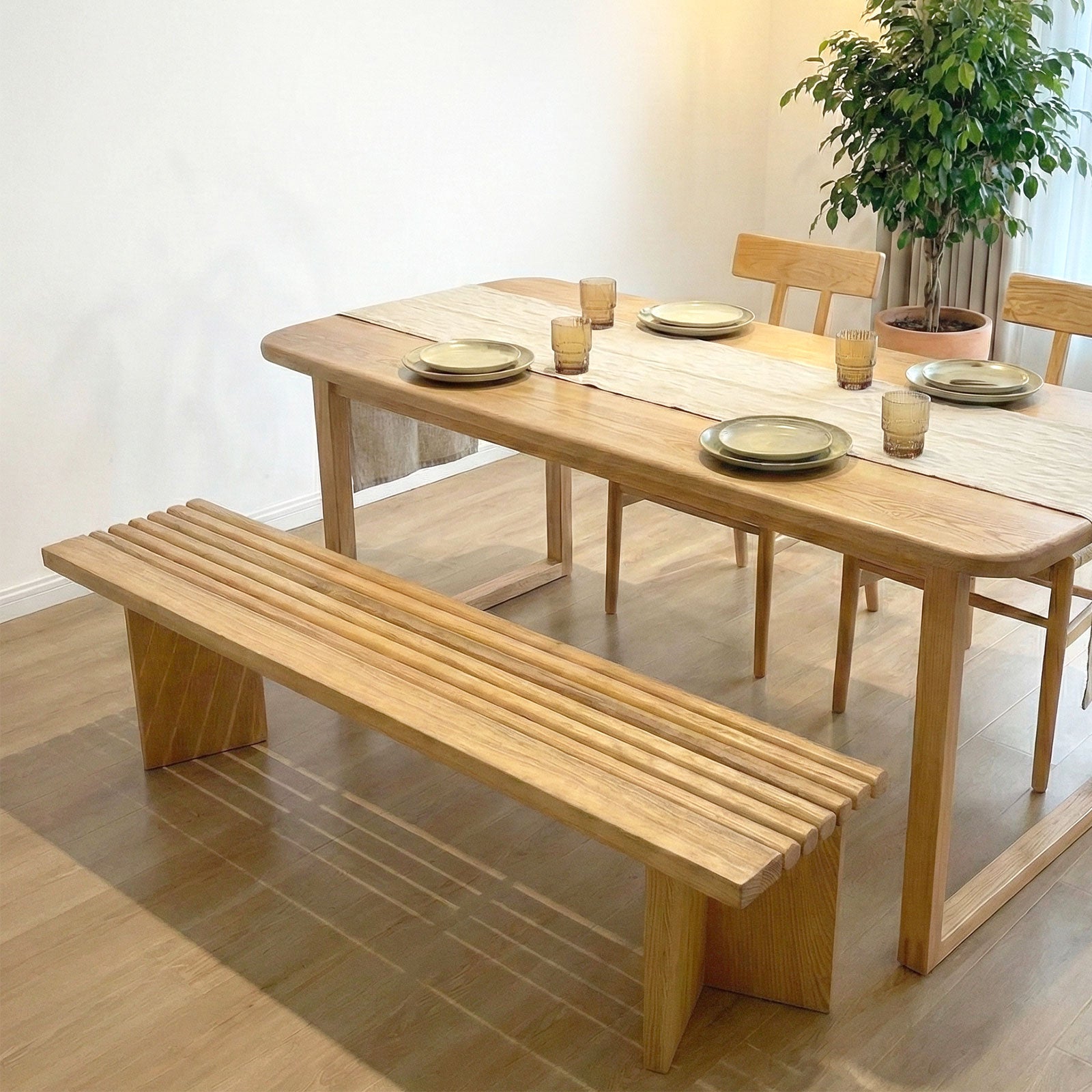 ベンチチェア P821  ホワイトアッシュFAS級天然無垢材