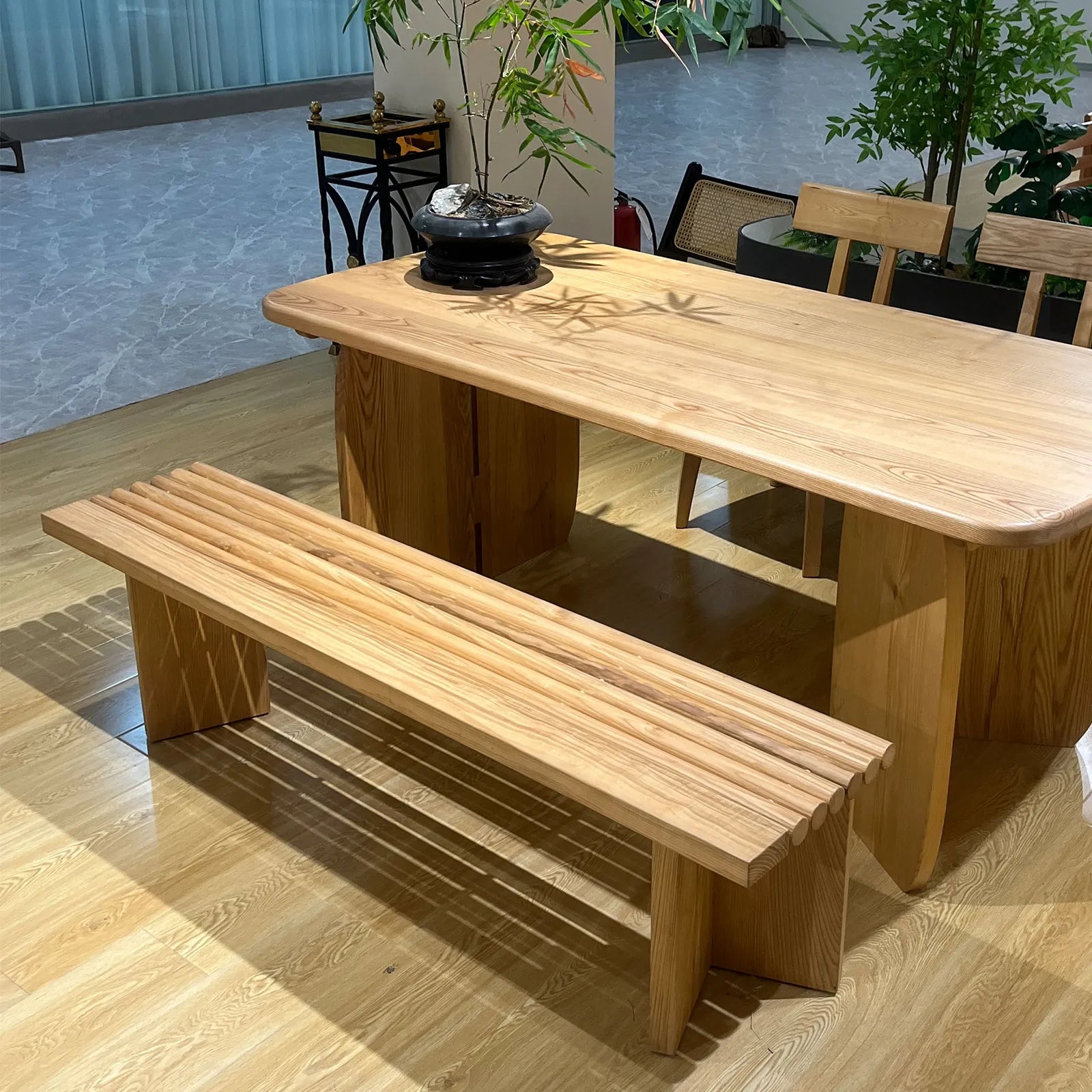 Livora One MOKU P821 北米産FAS級ホワイトアッシュ　無垢材　ダイニングチェア　ベンチ　ナチュラル　ウォールナットブラウン　　アジアン　北欧風　カフェ　レストラン　おしゃれ　待合室　３人掛け　120cm