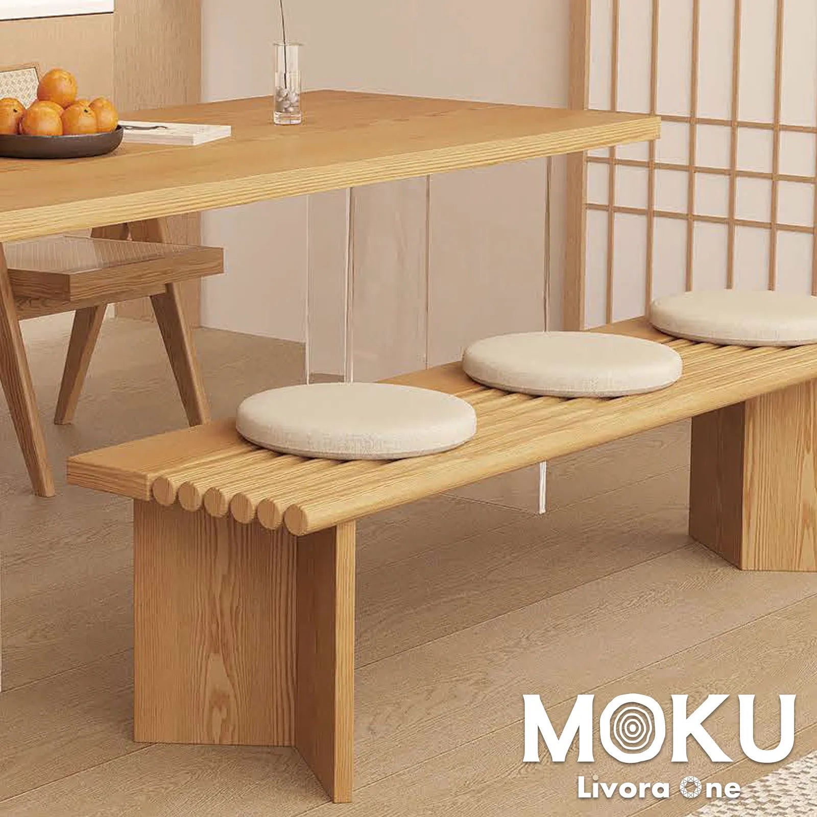 Livora One MOKU P821 北米産FAS級ホワイトアッシュ　無垢材　ダイニングチェア　ベンチ　ナチュラル　ウォールナットブラウン　　アジアン　北欧風　カフェ　レストラン　おしゃれ　待合室