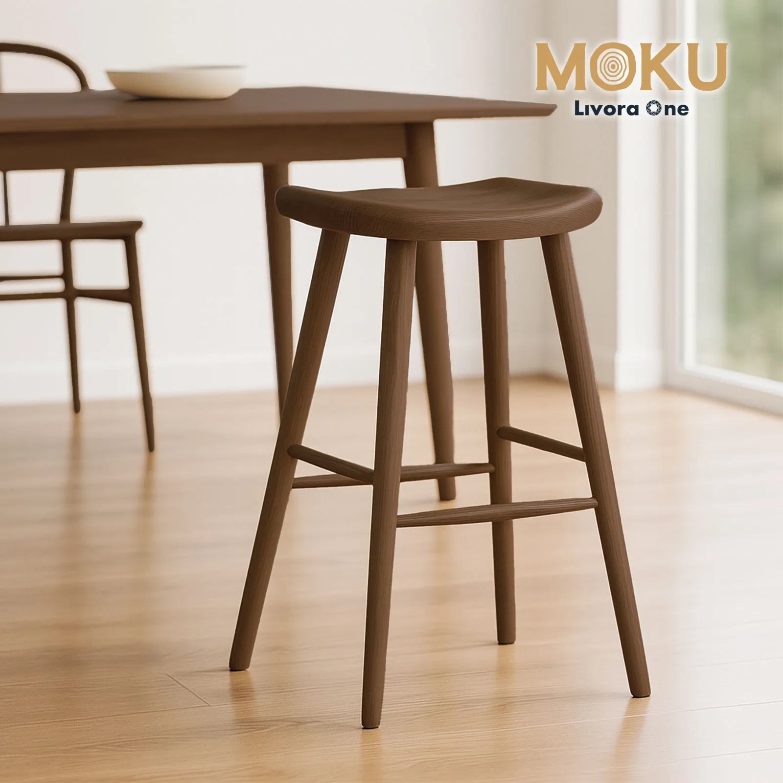 Livora One MOKU P824 北米産FAS級ホワイトアッシュ　無垢材　ダイニングチェア　ハイスツール　ナチュラル　ウォールナットブラウン　　アジアン　北欧風　カフェ　レストラン　おしゃれ　カウンター　高め
