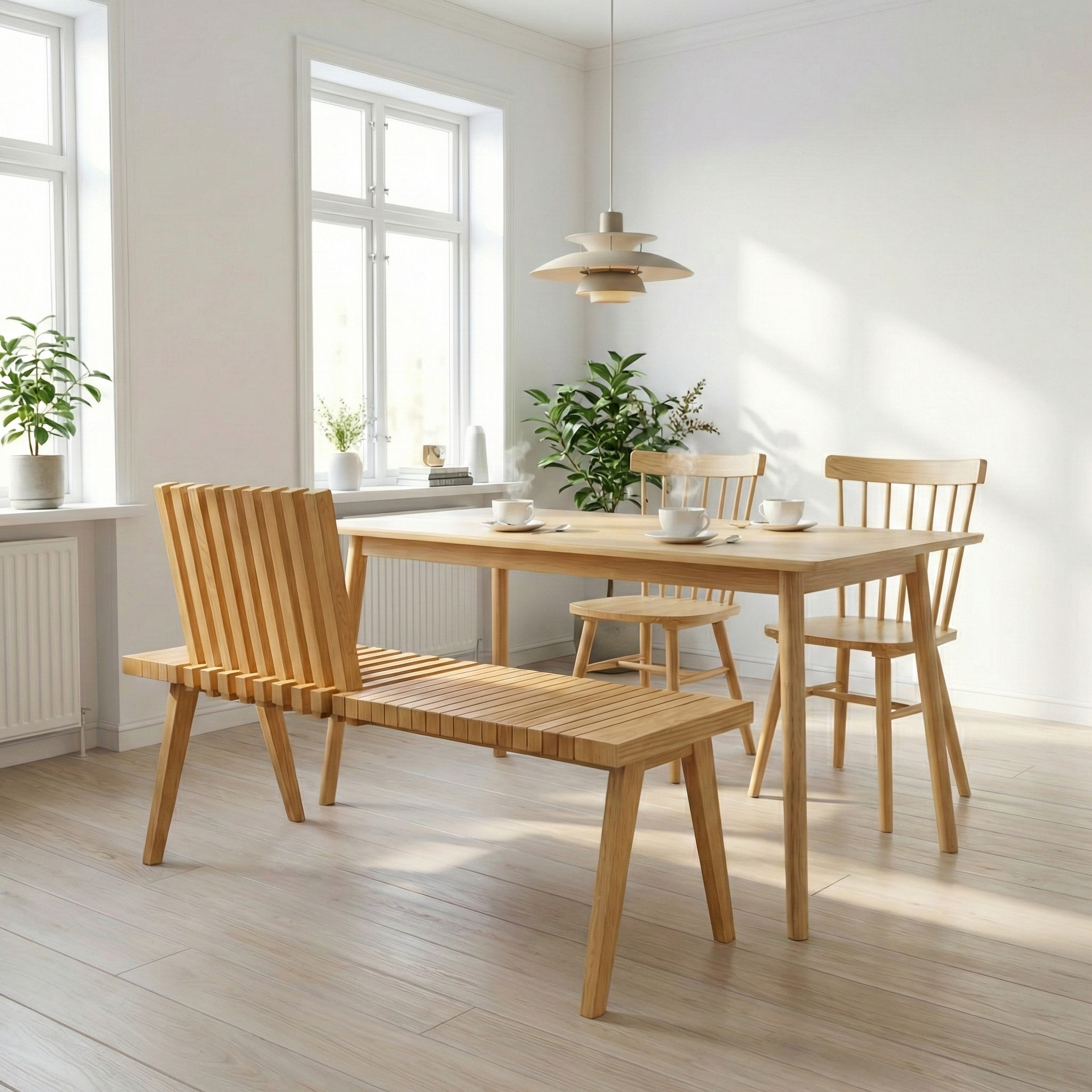 ベンチチェア P835／P835S  ホワイトアッシュFAS級天然無垢材