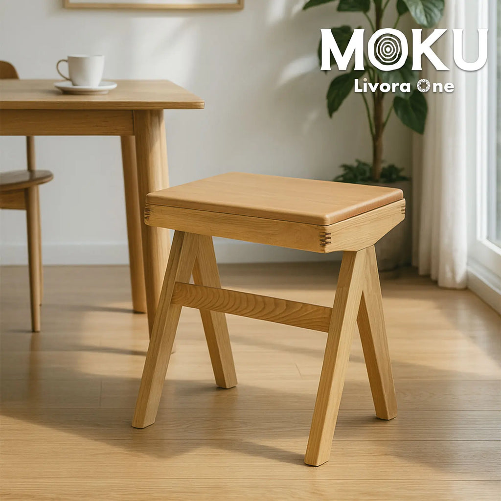 Livora One MOKU P836 北米産FAS級ホワイトアッシュ　無垢材　ダイニングチェア　スツールチェア　ドレッサー　玄関　ナチュラル　ウォールナットブラウン