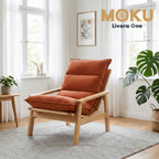 Livora One MOKU S807 北米産FAS級ホワイトアッシュ　1Pソファー　無垢材　ラウンジチェア　リラックス　リビング　ゆったり　大き目　くつろぐ　ナチュラル　ウォールナットブラウン　低め　アジアン　おすすめ　人気　和モダン　北欧風　和室　洋室に合う