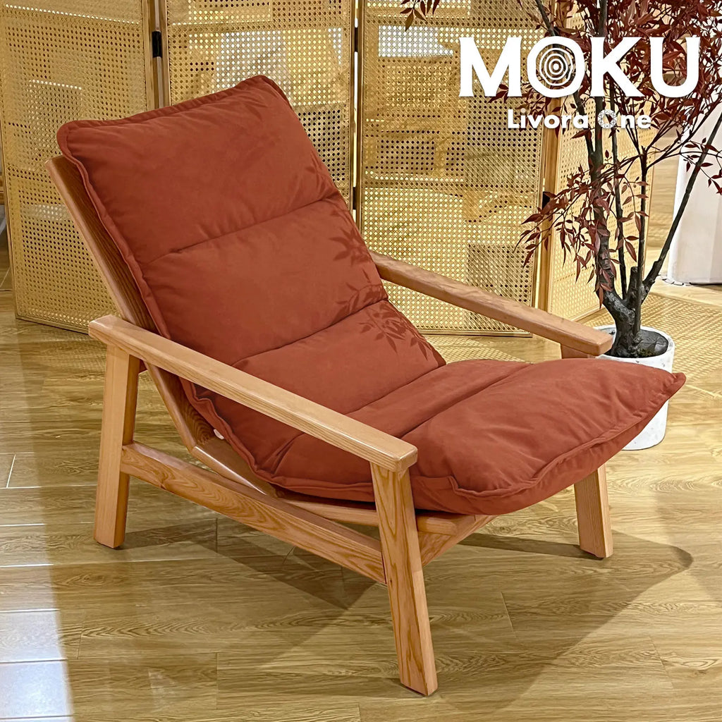 Livora One MOKU S807 北米産FAS級ホワイトアッシュ　1Pソファー　無垢材　ラウンジチェア　リラックス　リビング　ゆったり　大き目　くつろぐ　ナチュラル　ウォールナットブラウン　低め　アジアン　北欧風　リゾート