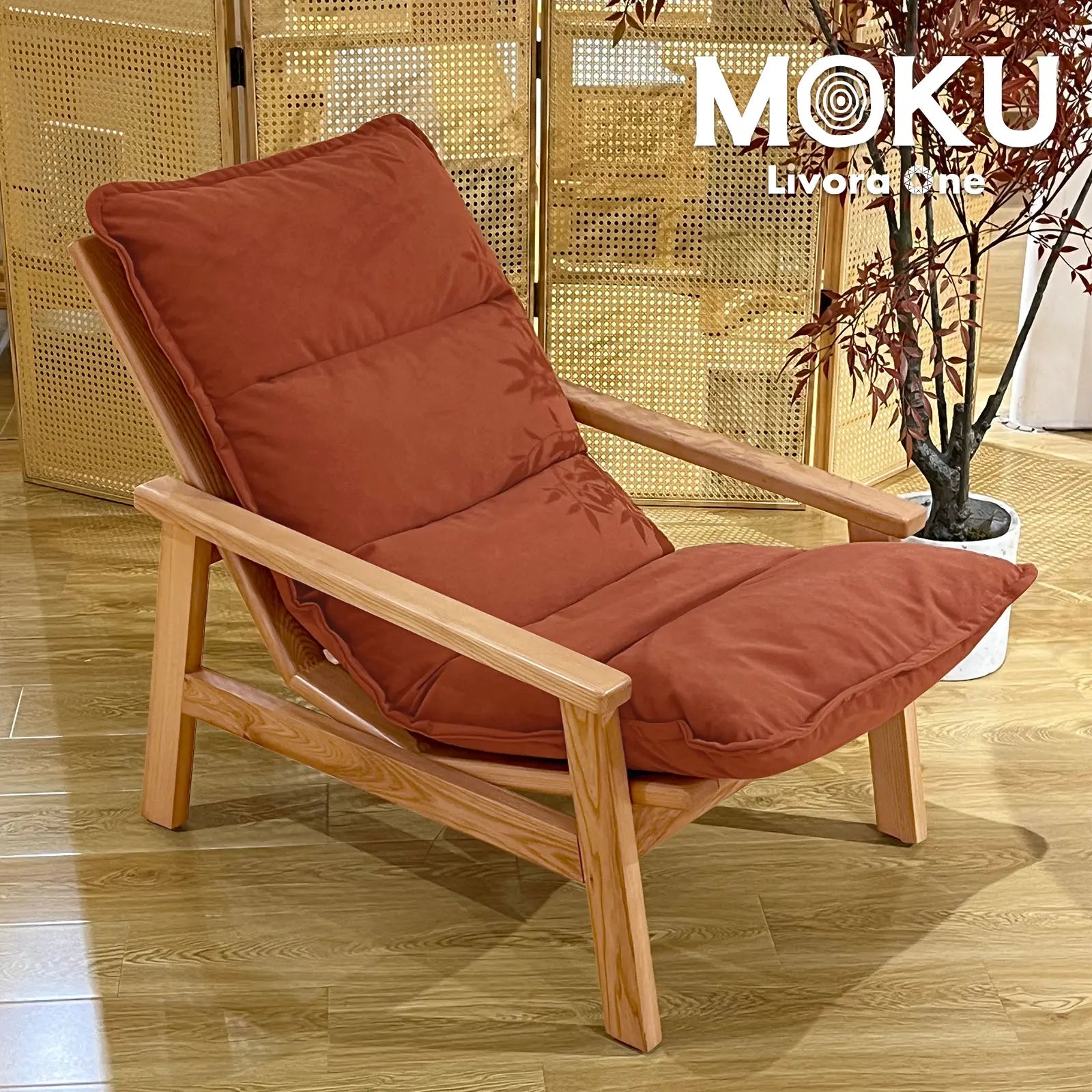 Livora One MOKU S807 北米産FAS級ホワイトアッシュ　1Pソファー　無垢材　ラウンジチェア　リラックス　リビング　ゆったり　大き目　くつろぐ　ナチュラル　ウォールナットブラウン　低め　アジアン　北欧風　リゾート