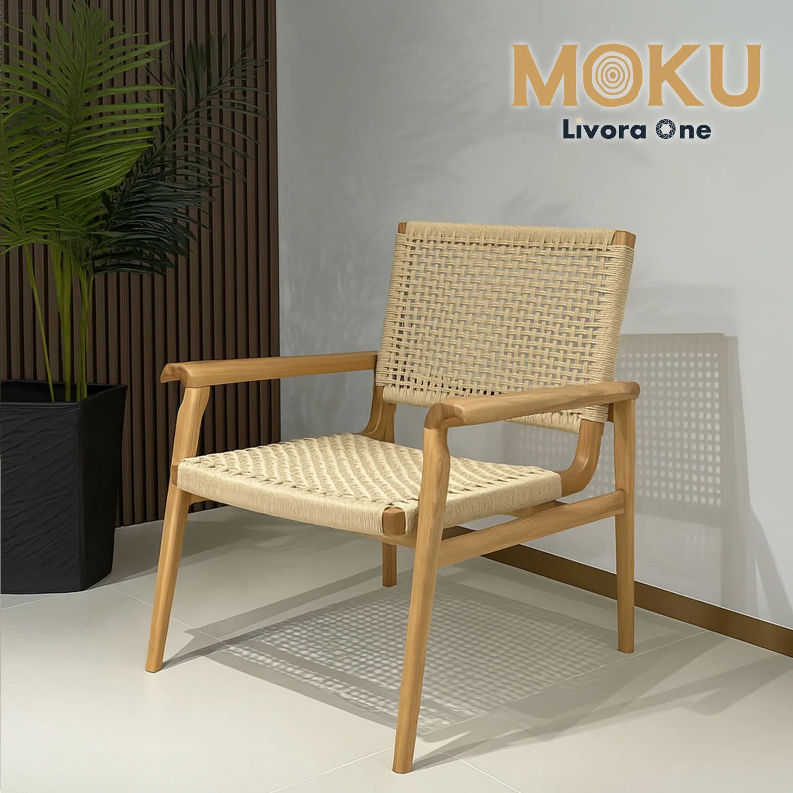 Livora One MOKU S809 北米産FAS級ホワイトアッシュ　無垢材　ペーパーコード　ラウンジチェア　リラックス　リビング　ダイニング　ゆったり　大き目　くつろぐ　ナチュラル　ウォールナットブラウン　低め　アジアン　北欧風　リゾート