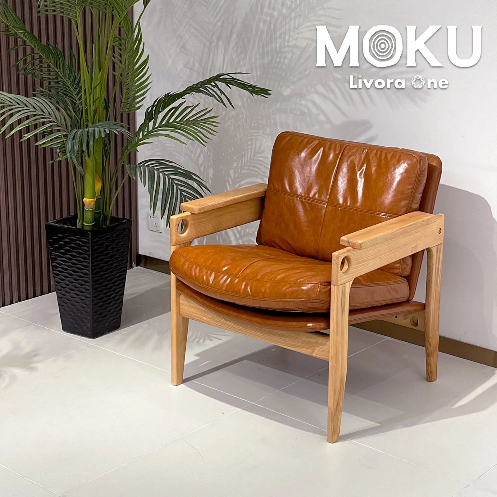 Livora One MOKU S810 北米産FAS級ホワイトアッシュ　無垢材　ラウンジチェア　リラックス　リビング　ダイニング　ゆったり　大き目　くつろぐ　ナチュラル　ウォールナットブラウン　低め　アジアン　北欧風　リゾート　人をダメにする　極上のクッション　ボリューム　レザー