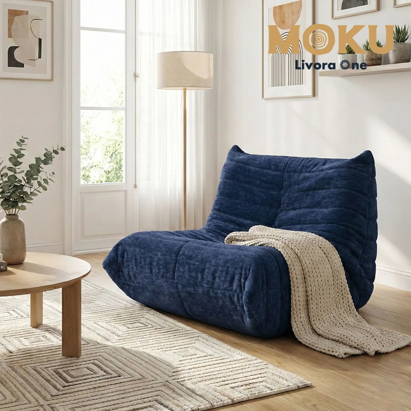 Livora One MOKU T205　リーンロゼ風1Pソファー　一人暮らし ファブリック フロストフランネル生地 　タフティング コーデュロイ ネイビーブルー　低め 　おすすめ　人気　北欧風　和室　洋室に合う
