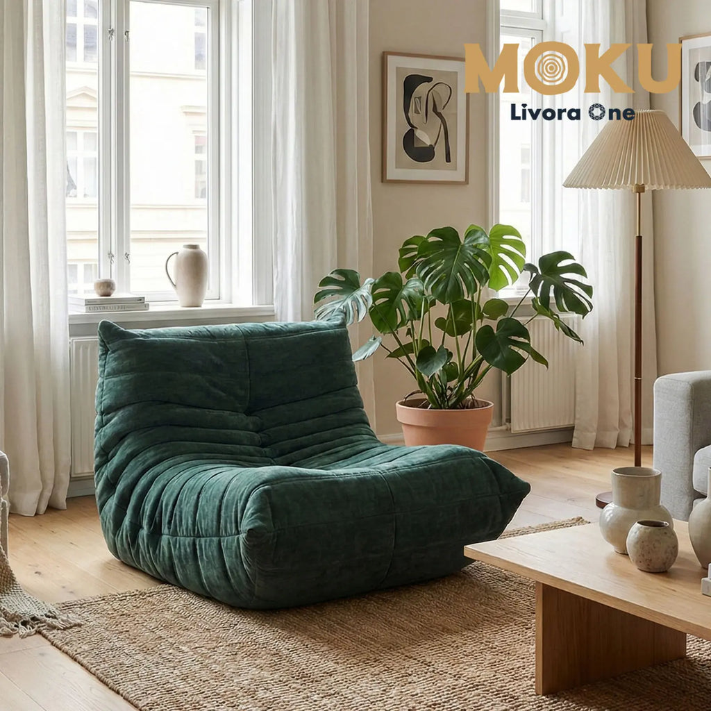 Livora One MOKU T205　リーンロゼ風1Pソファー　一人暮らし ファブリック フロストフランネル生地 　タフティング コーデュロイ グリーン　低め 　おすすめ　人気　北欧風　和室　洋室に合う