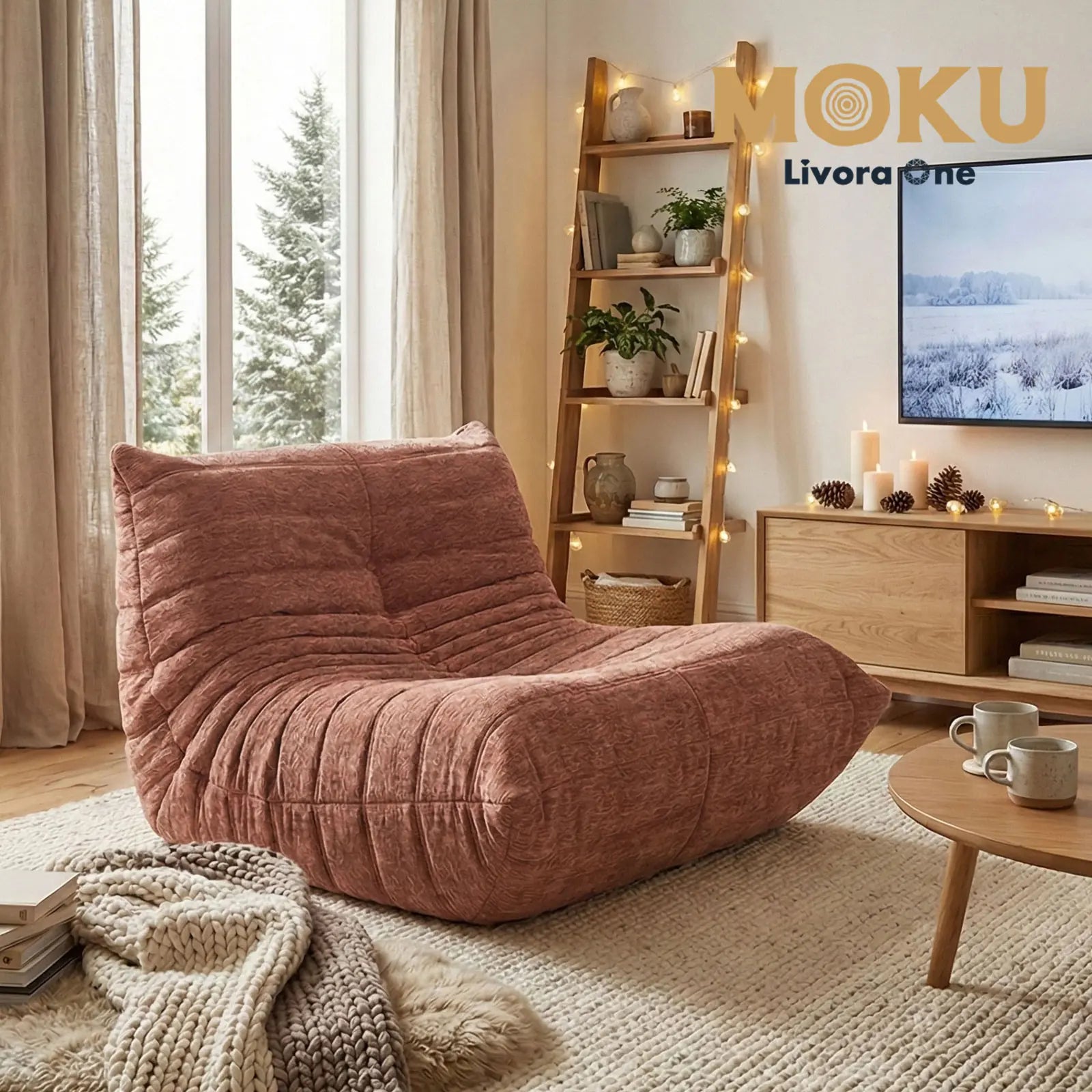 Livora One MOKU T205　リーンロゼ風1Pソファー　一人暮らし ファブリック フロストフランネル生地 　タフティング コーデュロイ オレンジブラウン ピンク　低め 　おすすめ　人気　北欧風　和室　洋室に合う