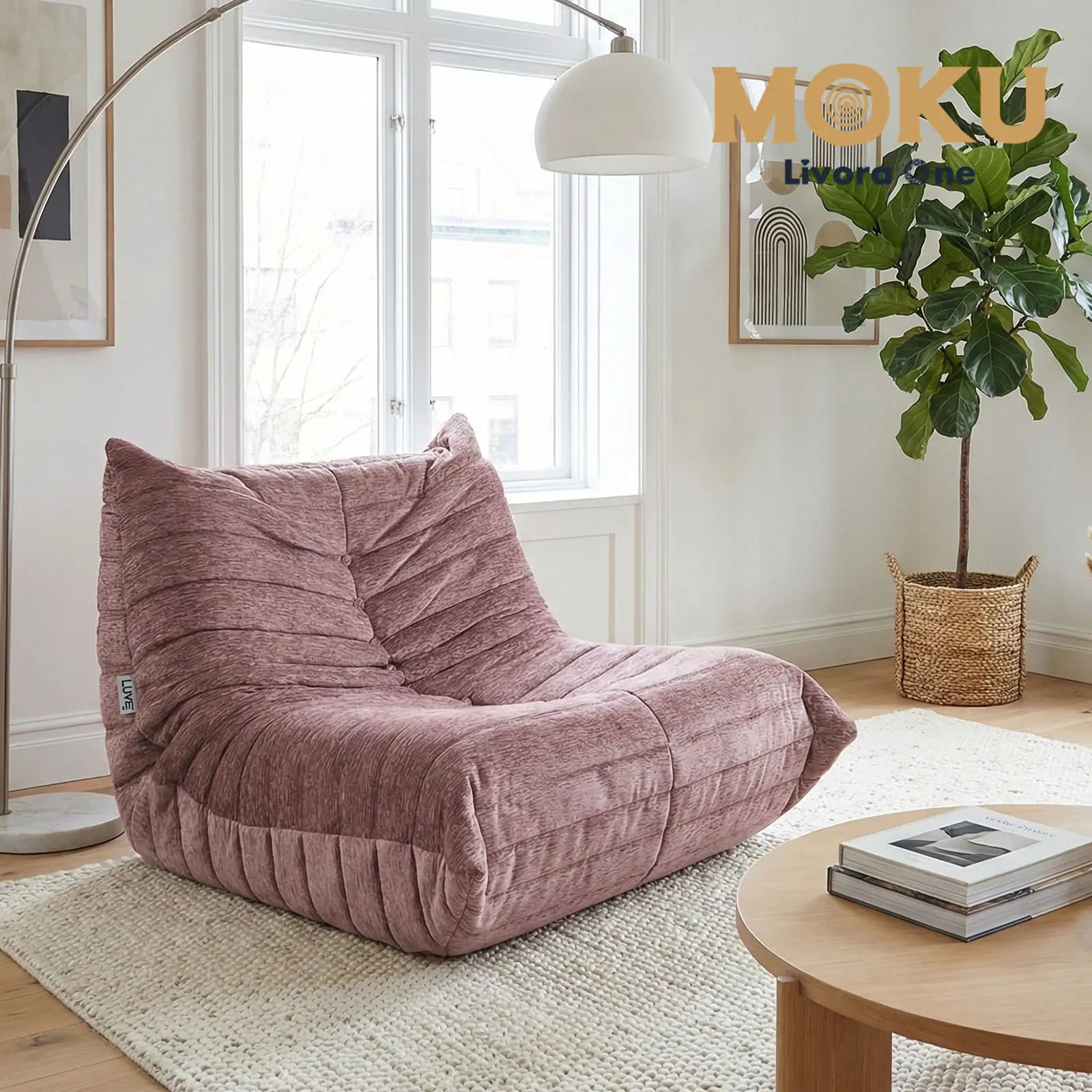 Livora One MOKU T205　リーンロゼ風1Pソファー　一人暮らし ファブリック フロストフランネル生地 　タフティング コーデュロイ ピンク　低め 　おすすめ　人気　北欧風　和室　洋室に合う