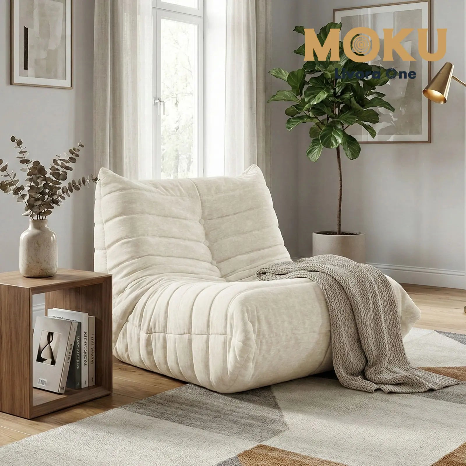 Livora One MOKU T205　リーンロゼ風1Pソファー　一人暮らし ファブリック フロストフランネル生地 　タフティング コーデュロイ ホワイト 　低め 　おすすめ　人気　北欧風　和室　洋室に合う