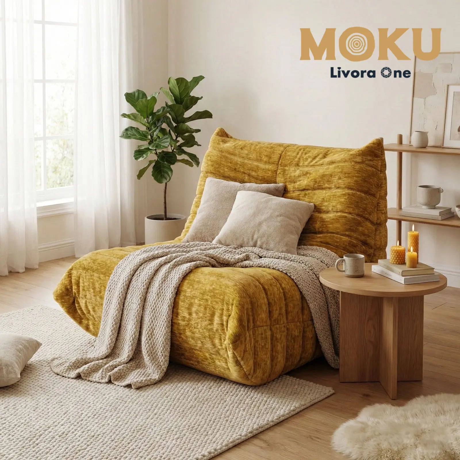 Livora One MOKU T205　リーンロゼ風1Pソファー　一人暮らし ファブリック フロストフランネル生地 　タフティング コーデュロイ マスタードイエロー 低め 　おすすめ　人気　北欧風　和室　洋室に合う
