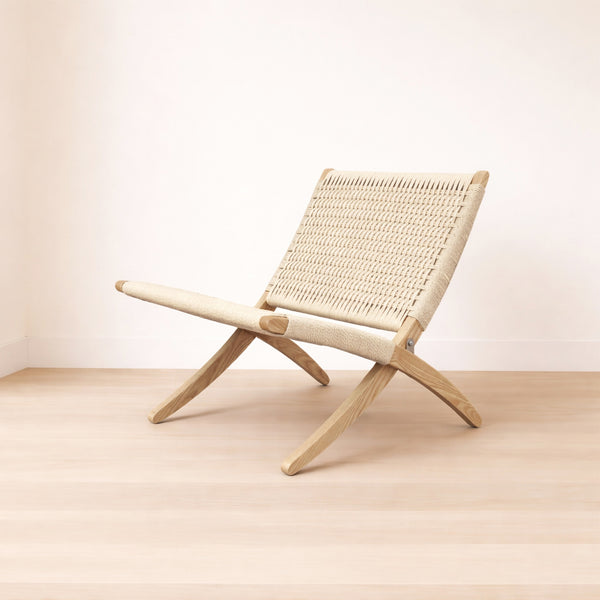 ラウンジチェア ZS601 北米FAS級ホワイトアッシュ天然木製・ペーパーコード使用 キューバチェア型 折りたたみ椅子