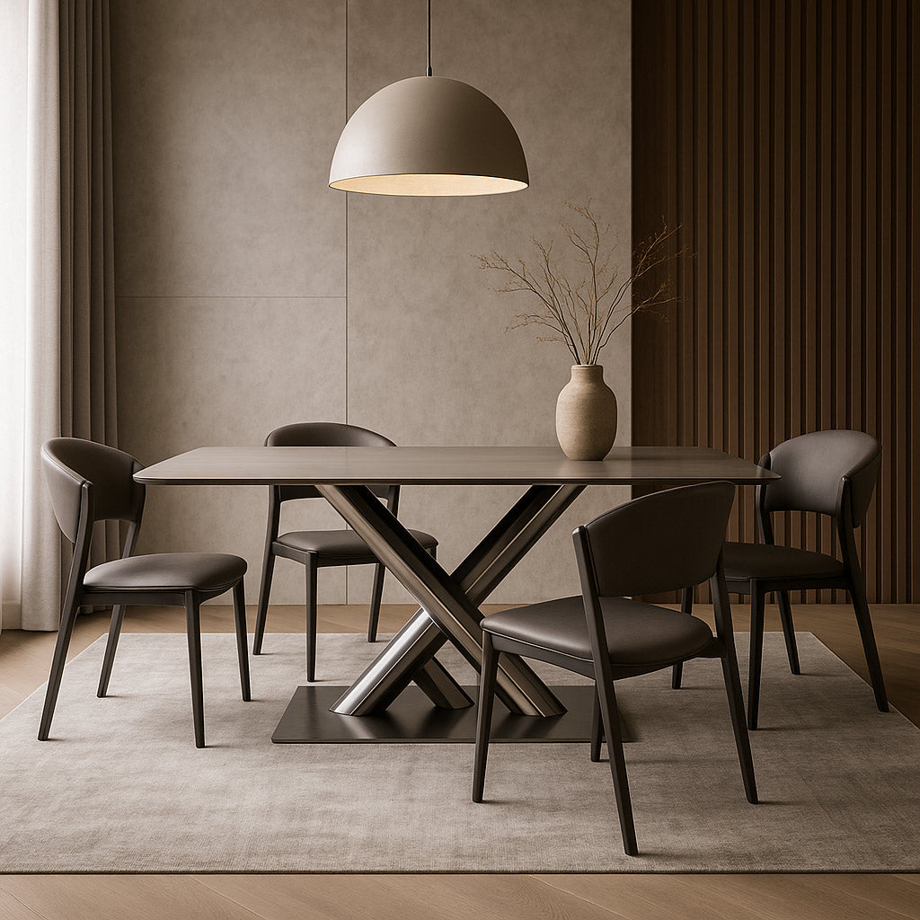 Livora One LUME　ダイニングセット　テーブル　チェア　クロスレッグ　交差　メタルレッグ　おしゃれ　モダン　レザー