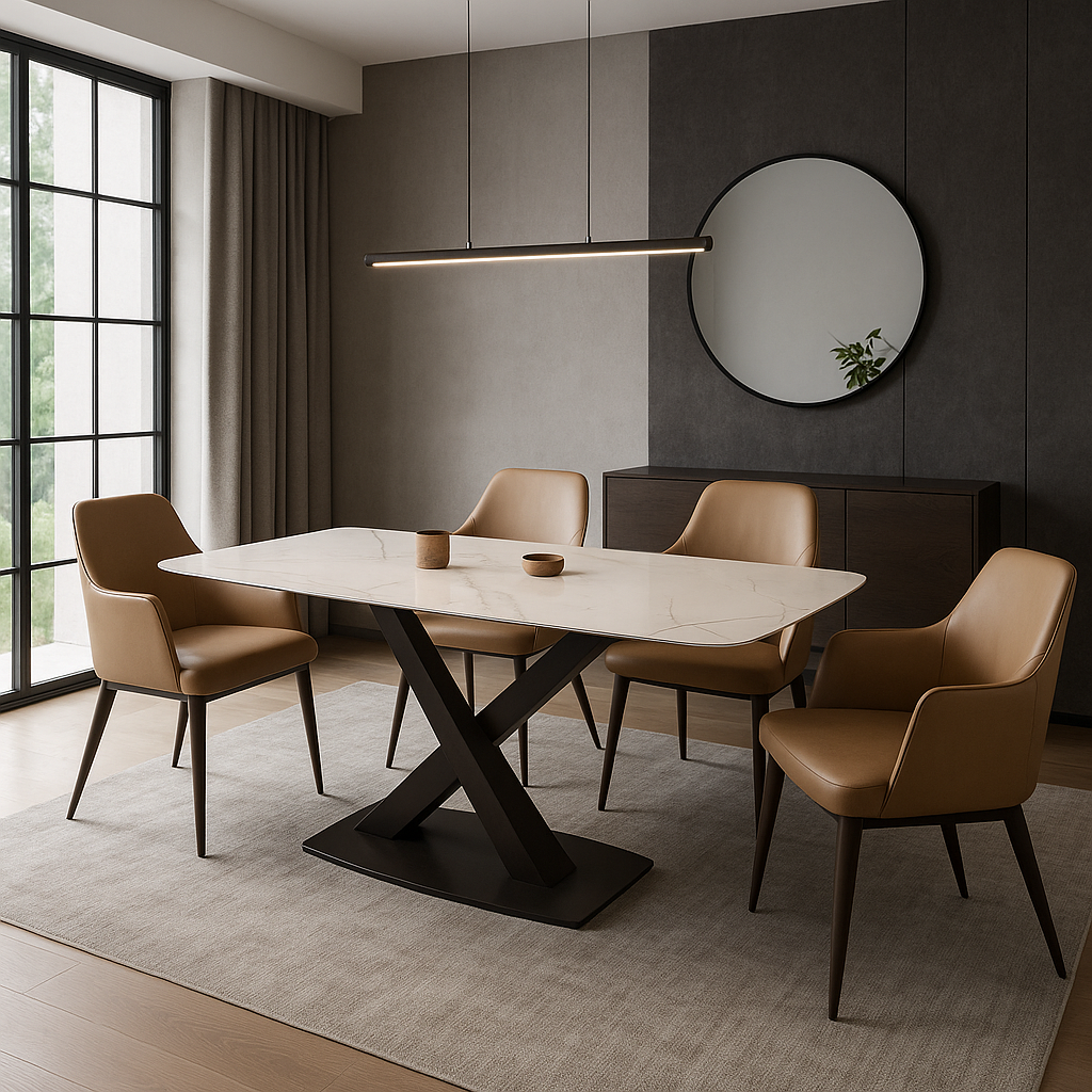 Livora One LUME　ダイニングセット　テーブル　チェア　クロスレッグ　交差　おしゃれ　モダン　レザー　人工大理石