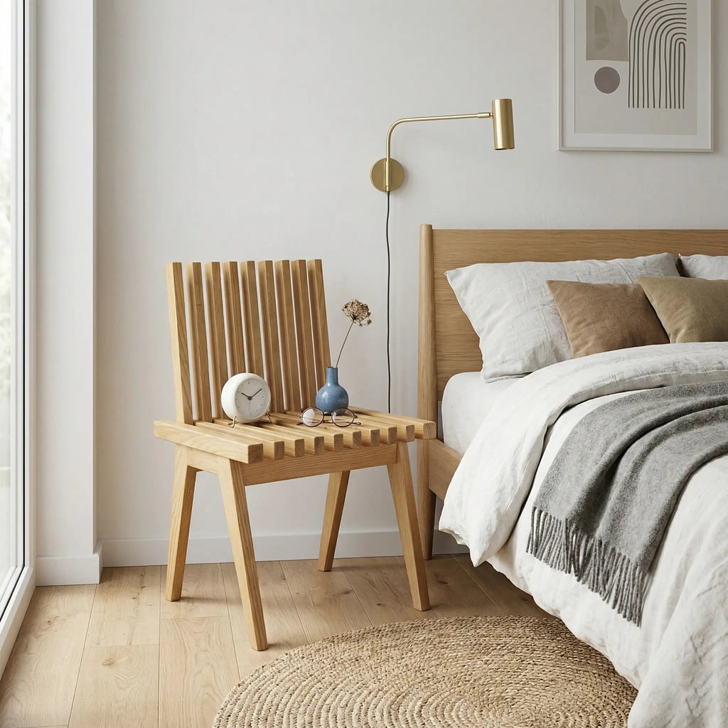 Livora One MOKU P835S 背もたれ付きスツール ベッド おしゃれ サイドテーブル 花台 木製 ホワイトアッシュ無垢材 ナチュラル オーク ウォールナット ブラウン 北欧風 カフェ 和室 