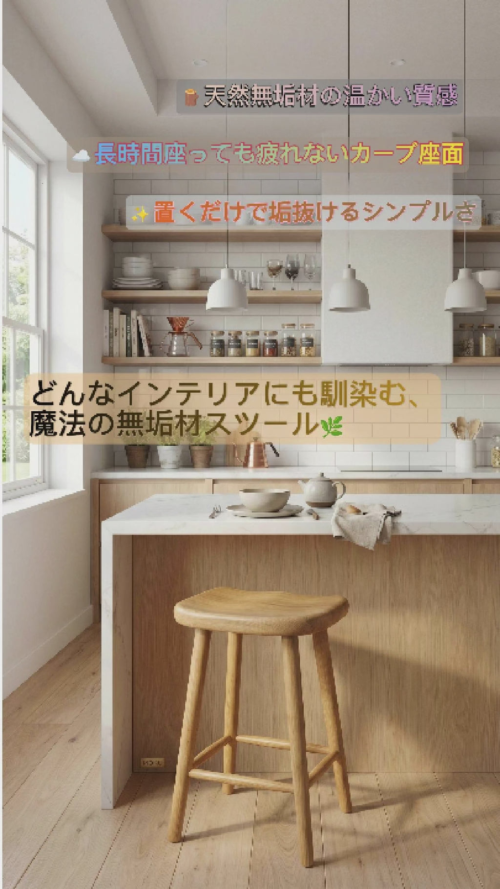 ロースツール P834 (45cm) ホワイトアッシュFAS級天然木製 無垢材