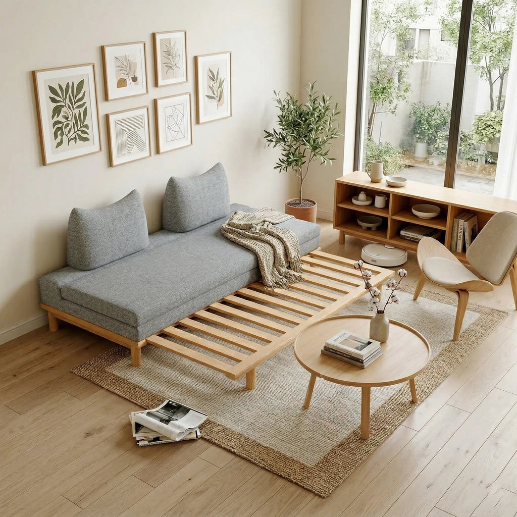 Livora One MOKU 猫耳クッション付きソファーベッド 木製すのこベッド セミシングルからダブルへ変身 ハウザー リビングソファ カウチソファ 2つ折りマットレス