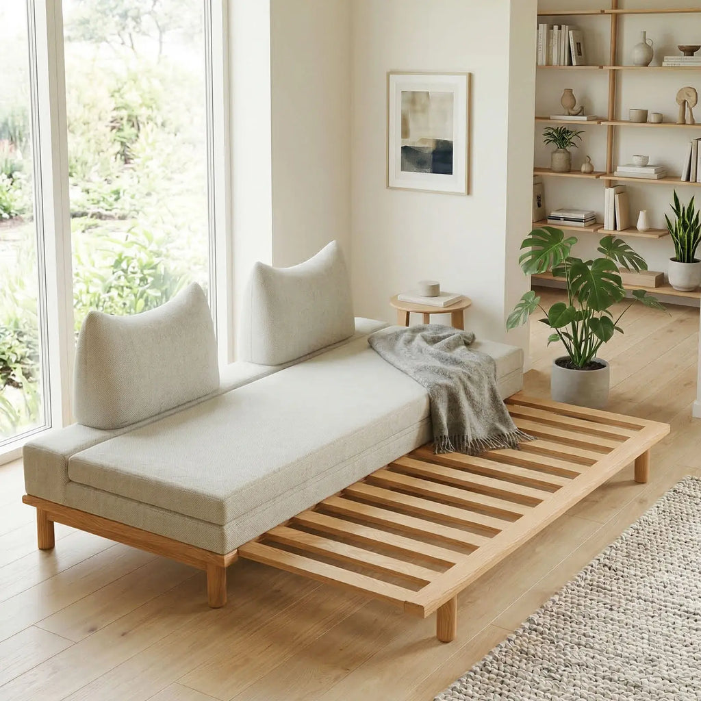 Livora One MOKU 猫耳ソファーベッド 木製すのこベッド セミシングルからダブルへ変身 ハウザー リビングソファ カウチソファ 2つ折りマットレス