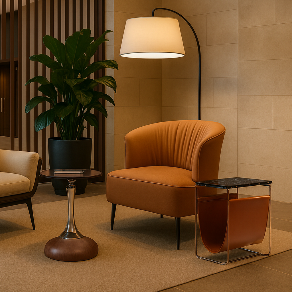 Livora One CORE　サイドテーブル　レザー　オレンジ　メタリック　小さいテーブル　ラウンジソファ　インテリア　モダン